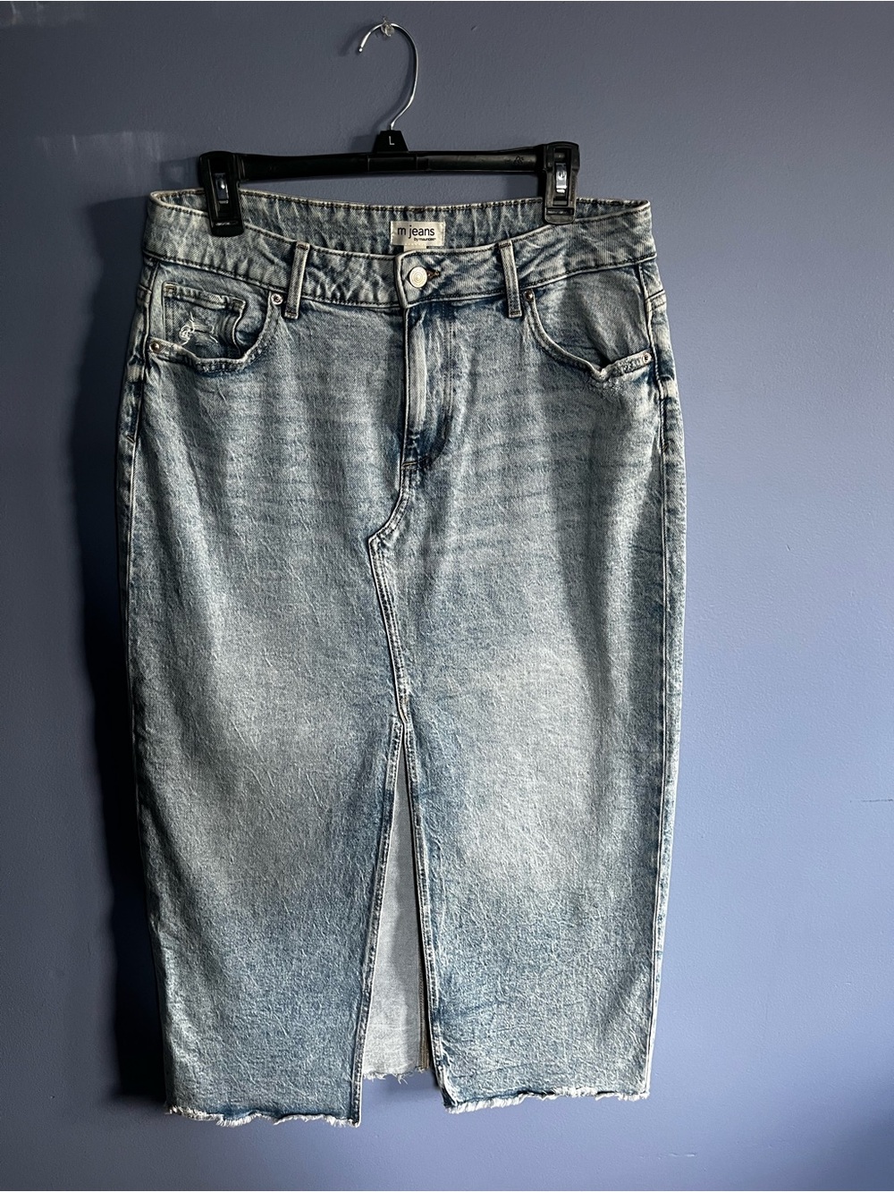 Maurices Light Blue Denim Midi Skirt with Front Slit
